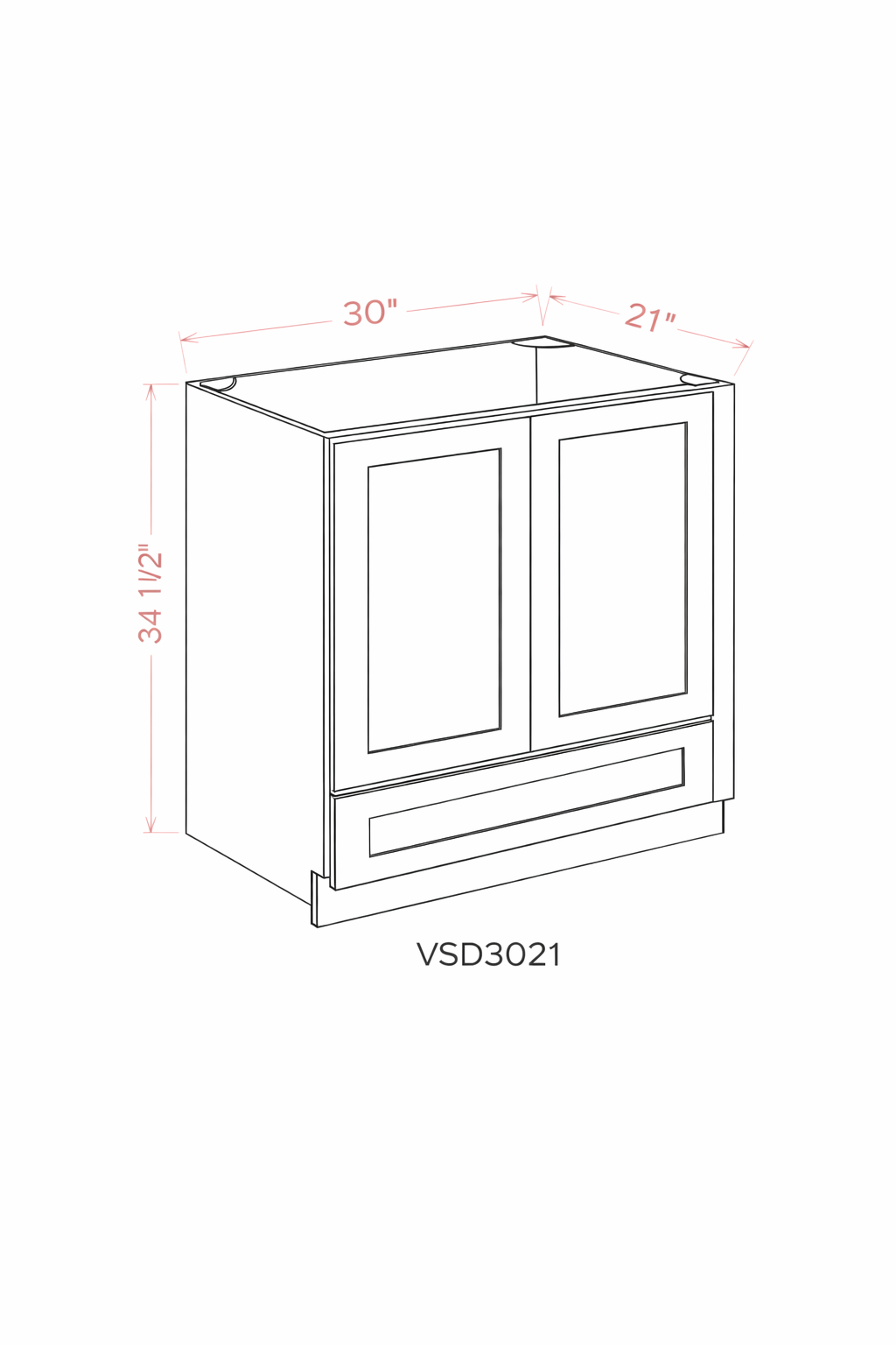 White Shaker VSD3021 (using B30DR) Vanity Cabinets