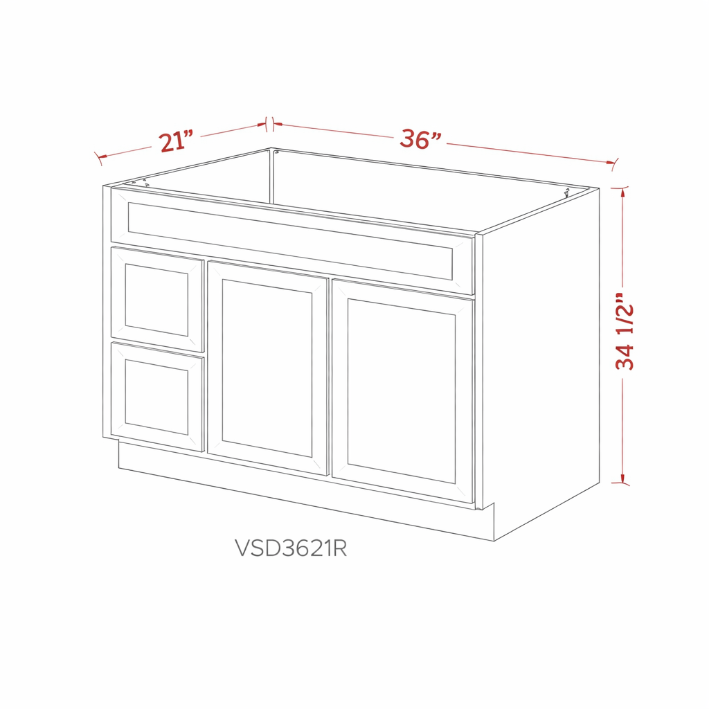 White Shaker VSD3621R Vanity Cabinets